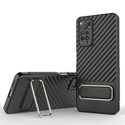 Custodia Silicone Ultra Sottile Morbida Cover con Supporto KC1 per Xiaomi Redmi Note 11 Pro 5G Nero