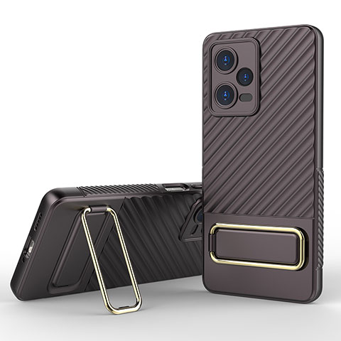 Custodia Silicone Ultra Sottile Morbida Cover con Supporto KC1 per Xiaomi Redmi Note 12 Pro 5G Marrone