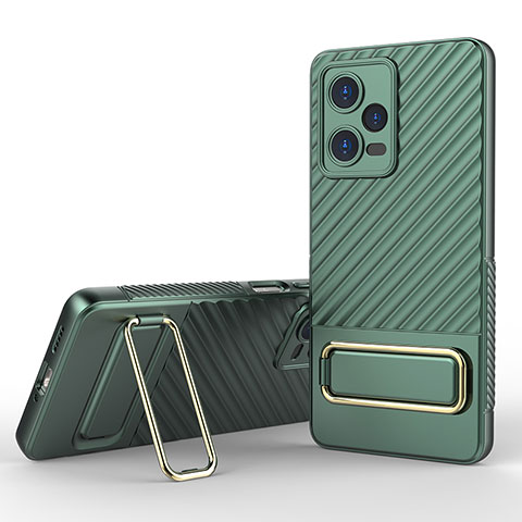 Custodia Silicone Ultra Sottile Morbida Cover con Supporto KC1 per Xiaomi Redmi Note 12 Pro 5G Verde