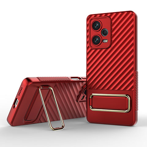 Custodia Silicone Ultra Sottile Morbida Cover con Supporto KC1 per Xiaomi Redmi Note 12 Pro+ Plus 5G Rosso