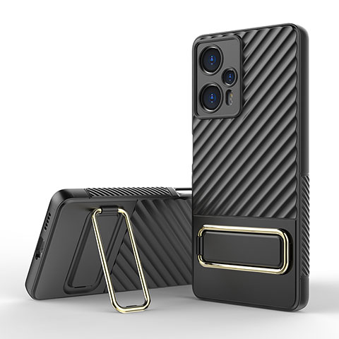 Custodia Silicone Ultra Sottile Morbida Cover con Supporto KC1 per Xiaomi Redmi Note 12 Turbo 5G Nero