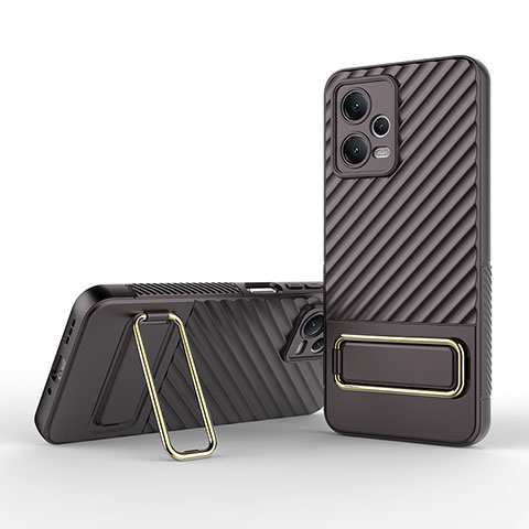 Custodia Silicone Ultra Sottile Morbida Cover con Supporto KC2 per Xiaomi Redmi Note 12 5G Marrone