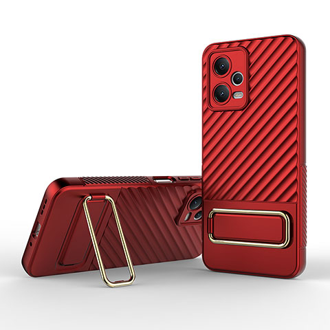 Custodia Silicone Ultra Sottile Morbida Cover con Supporto KC2 per Xiaomi Redmi Note 12 5G Rosso