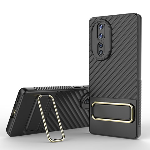 Custodia Silicone Ultra Sottile Morbida Cover con Supporto KC3 per Huawei Honor 80 5G Nero