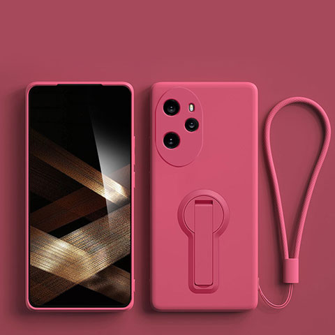 Custodia Silicone Ultra Sottile Morbida Cover con Supporto per Huawei Honor 100 Pro 5G Rosa Caldo