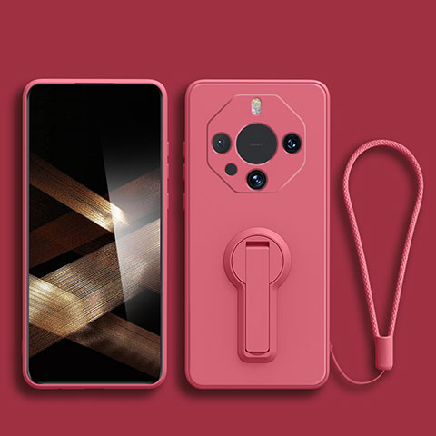 Custodia Silicone Ultra Sottile Morbida Cover con Supporto per Huawei Mate 60 RS Ultimate Rosa Caldo