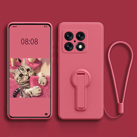 Custodia Silicone Ultra Sottile Morbida Cover con Supporto per OnePlus 10 Pro 5G Rosa Caldo