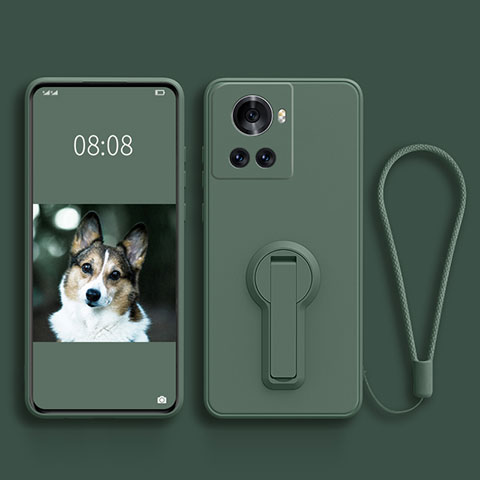 Custodia Silicone Ultra Sottile Morbida Cover con Supporto per OnePlus 10R 5G Verde Notte