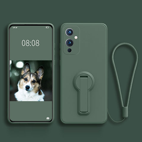 Custodia Silicone Ultra Sottile Morbida Cover con Supporto per OnePlus 9 5G Verde Notte