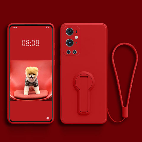 Custodia Silicone Ultra Sottile Morbida Cover con Supporto per OnePlus 9 Pro 5G Rosso