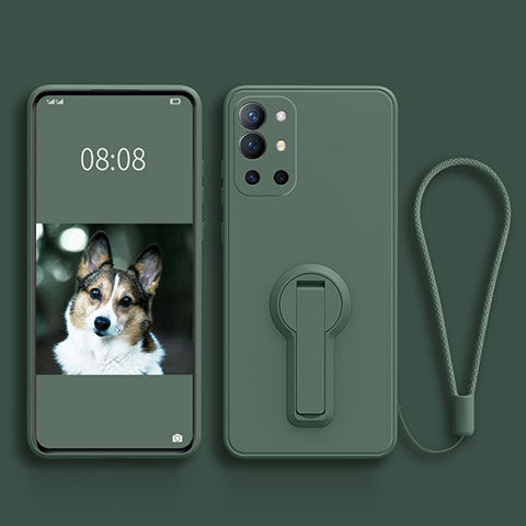 Custodia Silicone Ultra Sottile Morbida Cover con Supporto per OnePlus 9R 5G Verde Notte