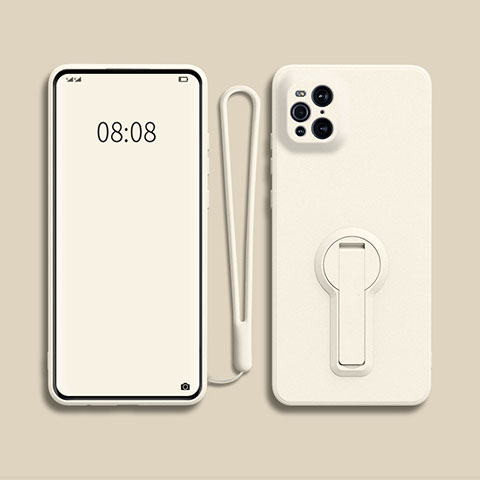 Custodia Silicone Ultra Sottile Morbida Cover con Supporto per Oppo Find X3 Pro 5G Bianco