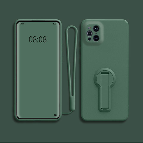 Custodia Silicone Ultra Sottile Morbida Cover con Supporto per Oppo Find X3 Pro 5G Verde Notte