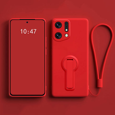 Custodia Silicone Ultra Sottile Morbida Cover con Supporto per Oppo Find X5 Pro 5G Rosso