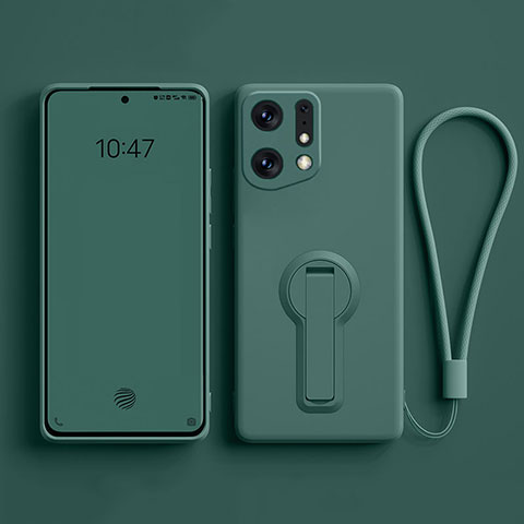 Custodia Silicone Ultra Sottile Morbida Cover con Supporto per Oppo Find X5 Pro 5G Verde Notte