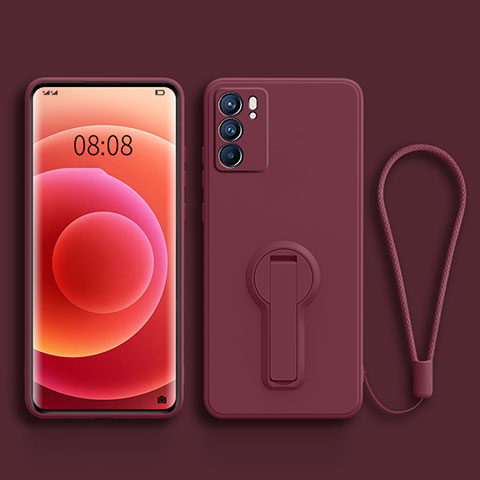 Custodia Silicone Ultra Sottile Morbida Cover con Supporto per Oppo Reno6 5G Rosso Rosa