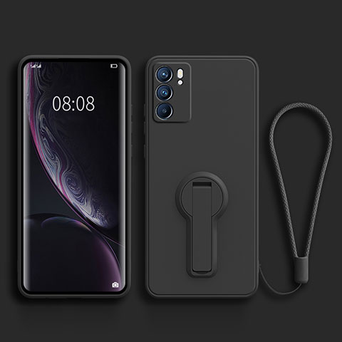 Custodia Silicone Ultra Sottile Morbida Cover con Supporto per Oppo Reno6 Pro 5G India Nero