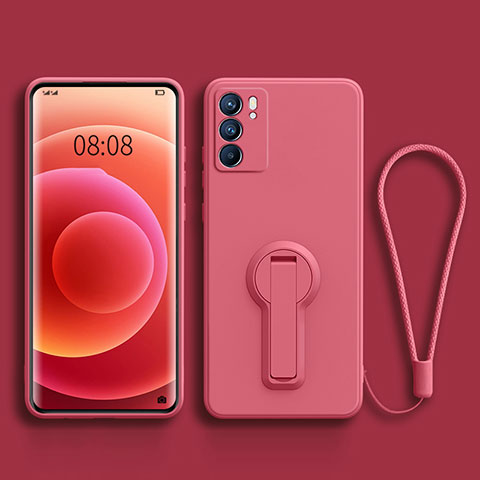 Custodia Silicone Ultra Sottile Morbida Cover con Supporto per Oppo Reno6 Pro 5G India Rosa