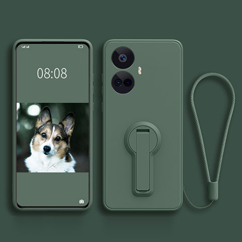 Custodia Silicone Ultra Sottile Morbida Cover con Supporto per Realme 10 Pro+ Plus 5G Verde Notte