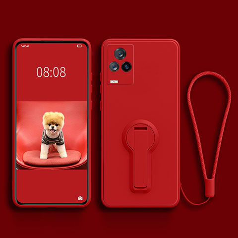 Custodia Silicone Ultra Sottile Morbida Cover con Supporto per Vivo iQOO 7 Legend 5G Rosso