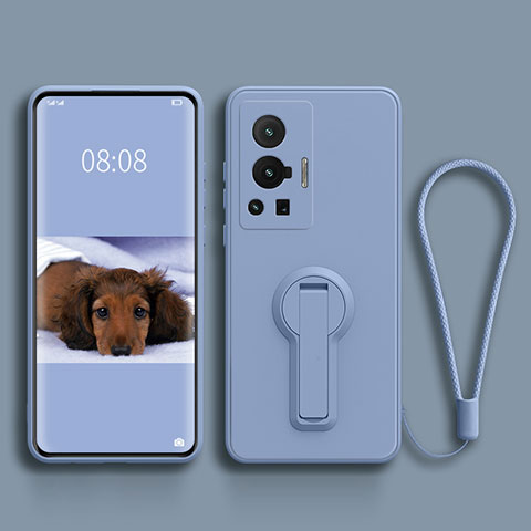 Custodia Silicone Ultra Sottile Morbida Cover con Supporto per Vivo X70 Pro 5G Grigio Lavanda