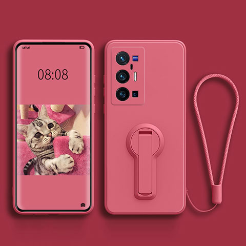 Custodia Silicone Ultra Sottile Morbida Cover con Supporto per Vivo X70 Pro+ Plus 5G Rosa Caldo