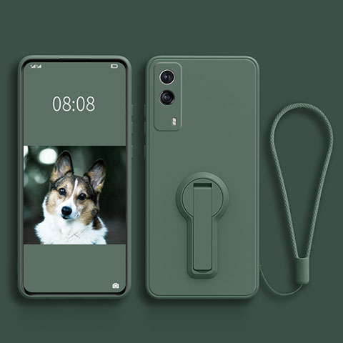 Custodia Silicone Ultra Sottile Morbida Cover con Supporto per Vivo Y53s 5G Verde Notte