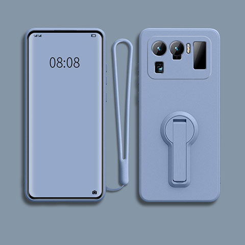 Custodia Silicone Ultra Sottile Morbida Cover con Supporto per Xiaomi Mi 11 Ultra 5G Grigio Lavanda