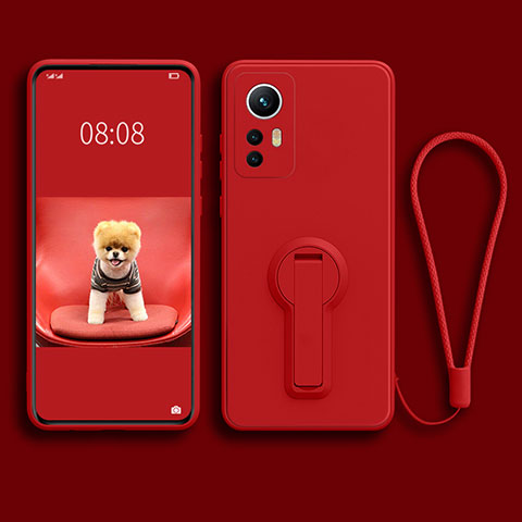 Custodia Silicone Ultra Sottile Morbida Cover con Supporto per Xiaomi Mi 12 5G Rosso