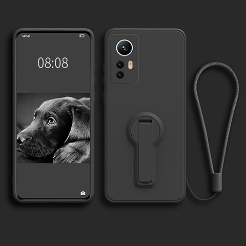 Custodia Silicone Ultra Sottile Morbida Cover con Supporto per Xiaomi Mi 12 Pro 5G Nero