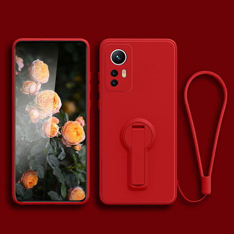 Custodia Silicone Ultra Sottile Morbida Cover con Supporto per Xiaomi Mi 12T 5G Rosso