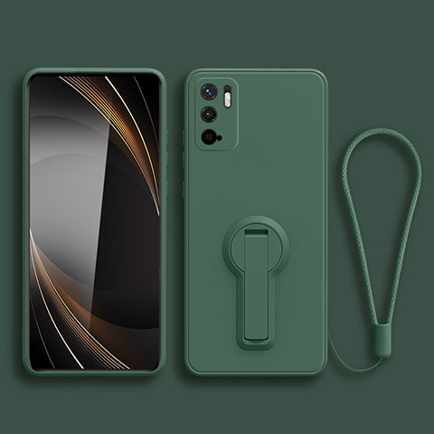 Custodia Silicone Ultra Sottile Morbida Cover con Supporto per Xiaomi POCO M3 Pro 5G Verde Notte