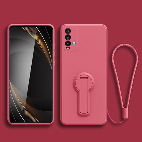 Custodia Silicone Ultra Sottile Morbida Cover con Supporto per Xiaomi Redmi 9 Power Rosa Caldo