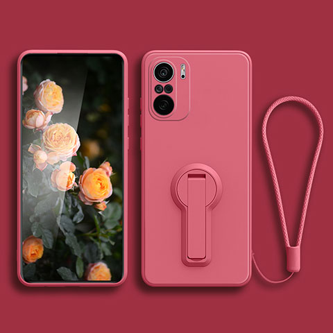 Custodia Silicone Ultra Sottile Morbida Cover con Supporto per Xiaomi Redmi K40 5G Rosa Caldo