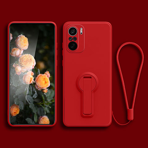 Custodia Silicone Ultra Sottile Morbida Cover con Supporto per Xiaomi Redmi K40 Pro 5G Rosso