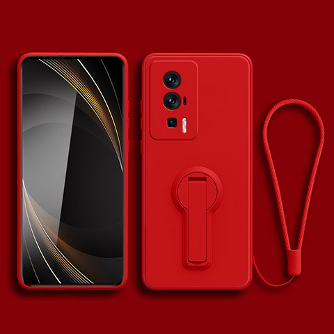 Custodia Silicone Ultra Sottile Morbida Cover con Supporto per Xiaomi Redmi K60 Pro 5G Rosso