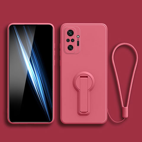 Custodia Silicone Ultra Sottile Morbida Cover con Supporto per Xiaomi Redmi Note 10S 4G Rosa Caldo