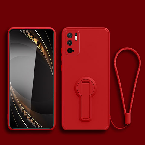 Custodia Silicone Ultra Sottile Morbida Cover con Supporto per Xiaomi Redmi Note 10T 5G Rosso