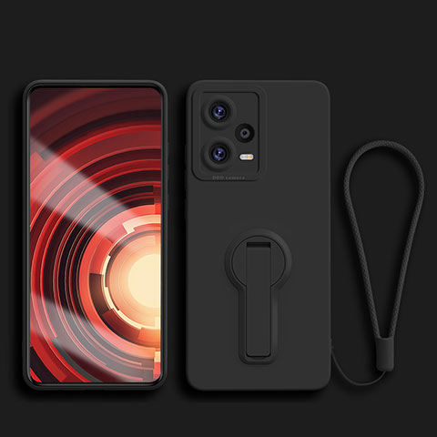 Custodia Silicone Ultra Sottile Morbida Cover con Supporto per Xiaomi Redmi Note 12 Pro 5G Nero