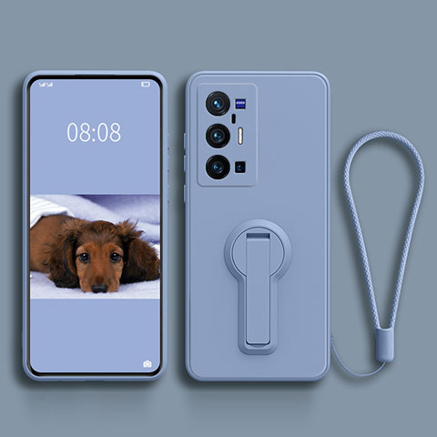 Custodia Silicone Ultra Sottile Morbida Cover con Supporto S01 per Vivo X70 Pro+ Plus 5G Grigio Lavanda