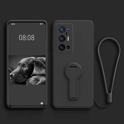 Custodia Silicone Ultra Sottile Morbida Cover con Supporto S01 per Vivo X70 Pro+ Plus 5G Nero