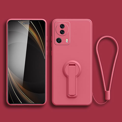 Custodia Silicone Ultra Sottile Morbida Cover con Supporto S01 per Xiaomi Mi 12 Lite NE 5G Rosa Caldo