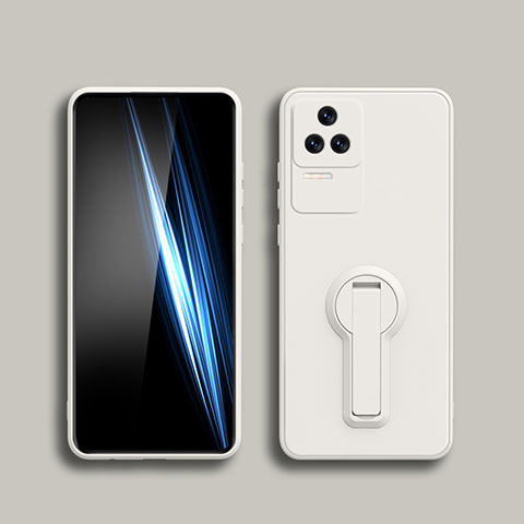 Custodia Silicone Ultra Sottile Morbida Cover con Supporto S01 per Xiaomi Redmi K50 Pro 5G Bianco