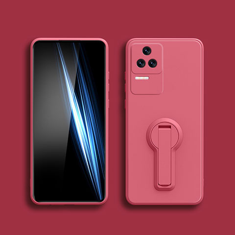 Custodia Silicone Ultra Sottile Morbida Cover con Supporto S01 per Xiaomi Redmi K50 Pro 5G Rosa Caldo