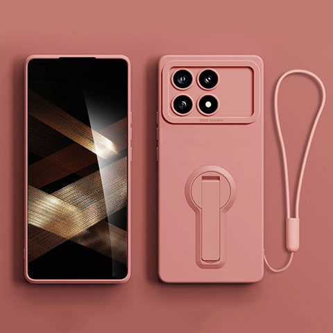 Custodia Silicone Ultra Sottile Morbida Cover con Supporto S01 per Xiaomi Redmi K70 Pro 5G Rosa