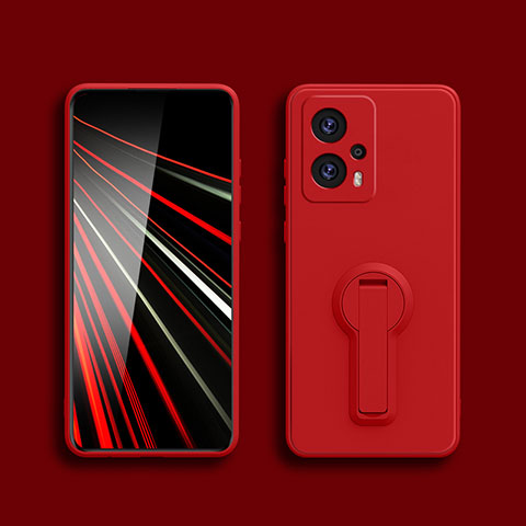 Custodia Silicone Ultra Sottile Morbida Cover con Supporto S01 per Xiaomi Redmi Note 12T Pro 5G Rosso