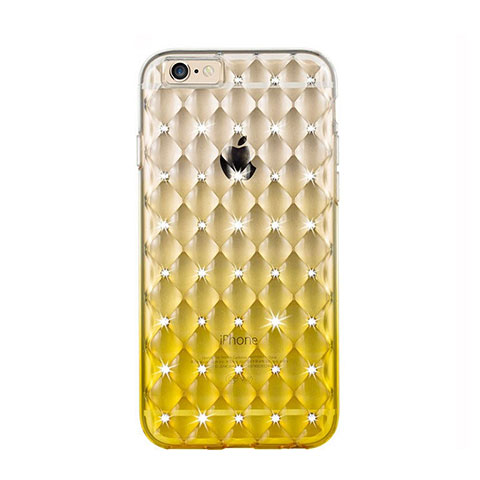 Custodia Trasparente Diamante Strass Gioielli Sfumato Morbida per Apple iPhone 6 Giallo