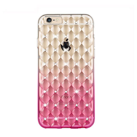 Custodia Trasparente Diamante Strass Gioielli Sfumato Morbida per Apple iPhone 6S Plus Rosa