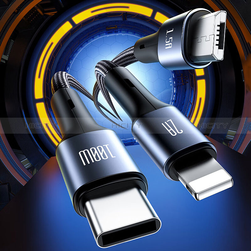 Cavo da Lightning USB a Cavetto Ricarica Carica Android Micro USB Type-C 100W H01 per Apple iPad Pro 11 (2022) Nero