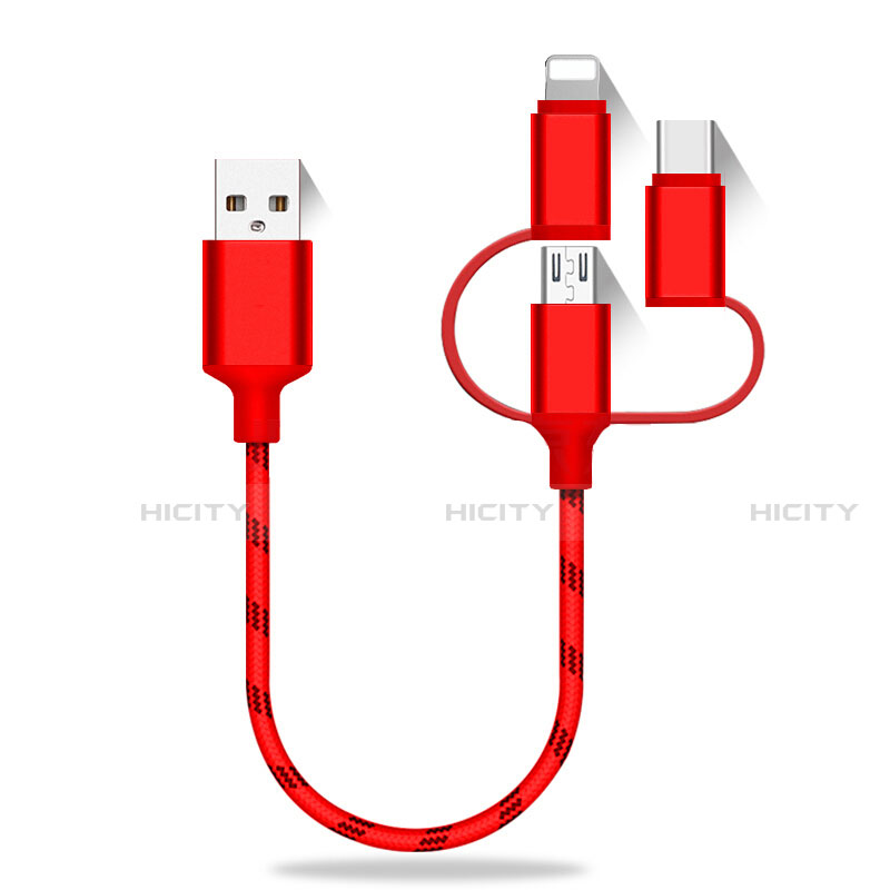 Cavo da Lightning USB a Cavetto Ricarica Carica Android Micro USB Type-C 25cm S01 Rosso